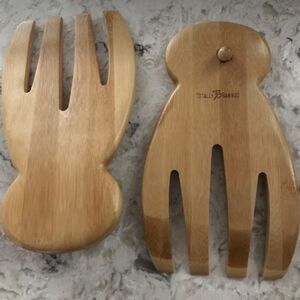 Totally Bamboo Wooden Salad Hands Serving Forks Solid Wood Kitchen Utensil